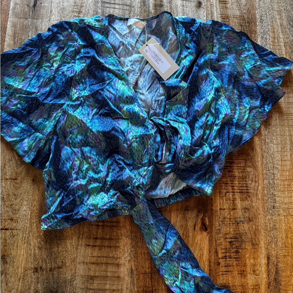 Ramy Brook blue green mermaid maxi high low maxi skirt set crop top NWT - Picture 6 of 11